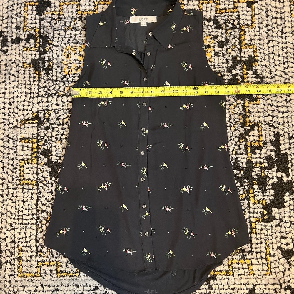 Loft Women's Bird Print Mixed Media Button Down Shell - Size XSP